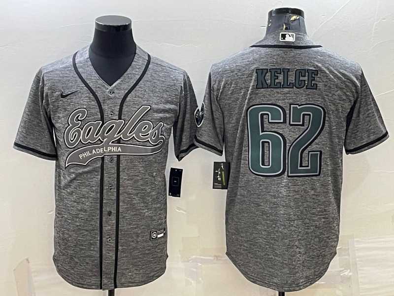 Men%27s Philadelphia Eagles #62 Jason Kelce Grey Gridiron Patch Cool Base Stitched Baseball Jersey->philadelphia eagles->NFL Jersey